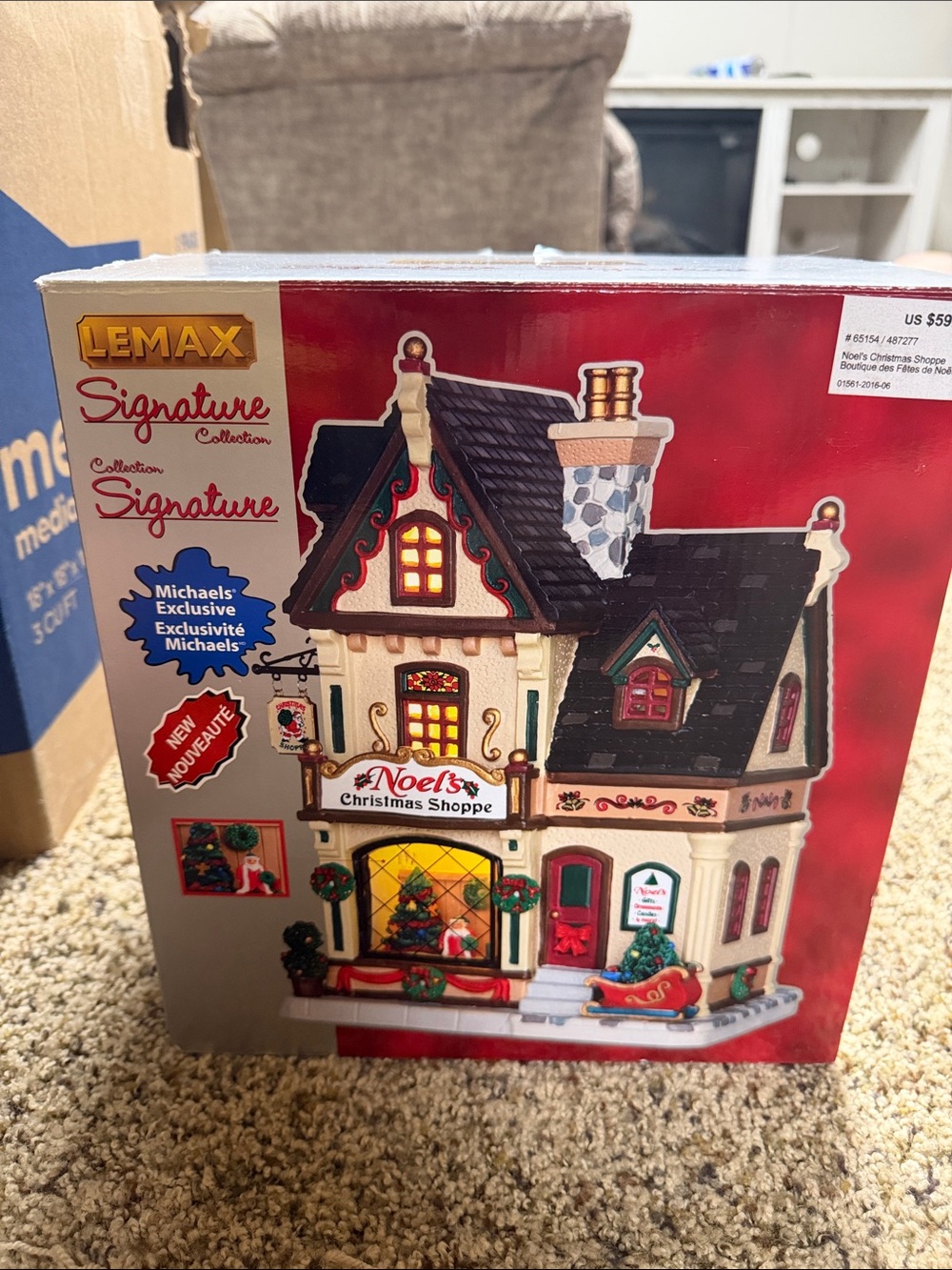 Lemax Noel's Christmas Shoppe Cream, Black, Red & Green Holiday Village Building